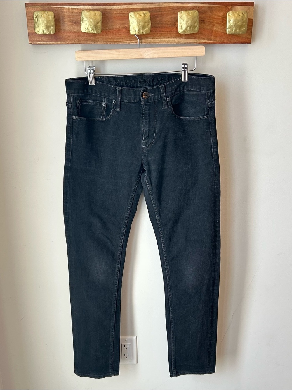 American Eagle Black Wash Slim Straight Y2K Grunge Jeans 31x32